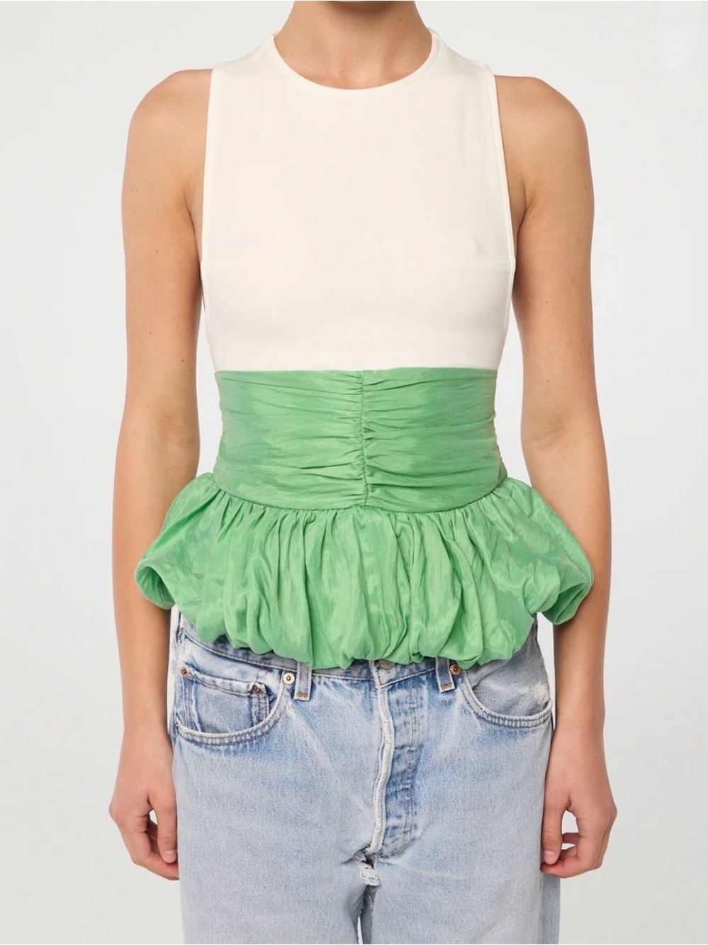 The Line by K ARDEN
White Green Two Tone Peplum Top